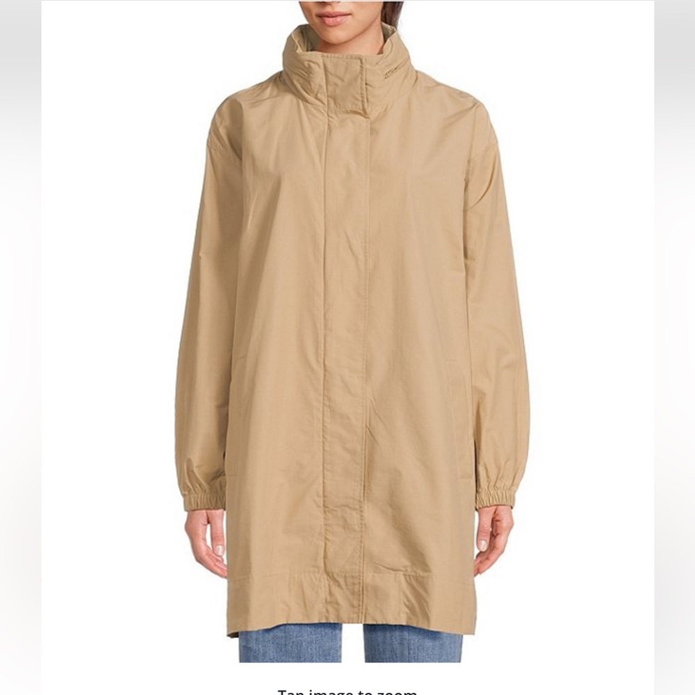 NWT Eileen Fisher Organic Cotton Blend Stand Collar Long Sleeve Hidden Hood coat - Picture 5 of 6